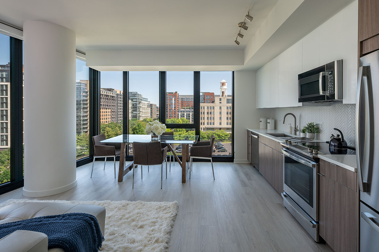 Modern kitchen and dining area