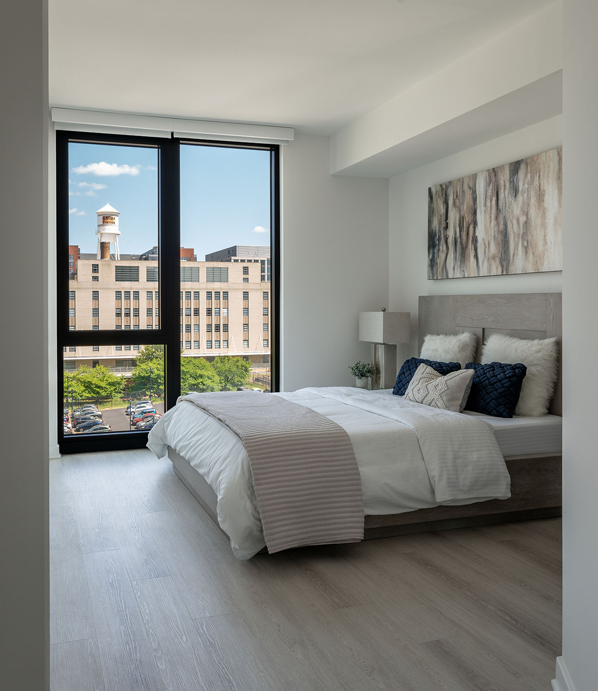 Modern bedroom with city view